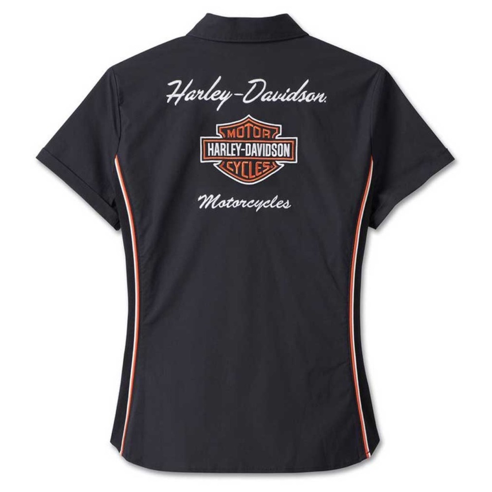Harley-Davidson Black Shirt with Orange and White Accents